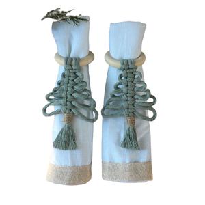 ที่ใส่ผ้าเช็ดปากทำจากผ้าฝ้ายทำมือพร้อมอุปกรณ์ตกแต่ง macrame สำหรับงานแต่งงานและงานปาร์ตี้ - Product Image 2