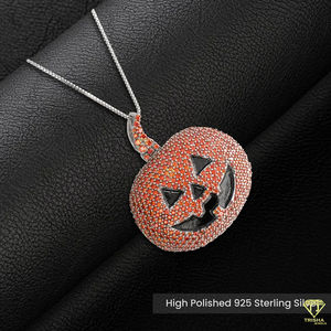 925 colgante de plata esterlina pulida Jack O Lantern Iced Halloween Pumpkin VVS Lab Grown Diamond - Product Image 2