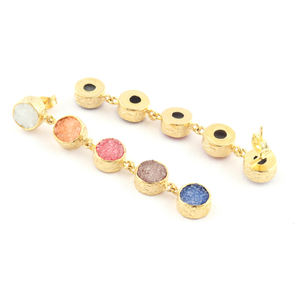 Boucles d'oreilles pendantes en forme de Druzy, bijou créatif fait à la main, rond en sucre naturel, plaqué or, Texture et finition, pour elle - Product Image 4