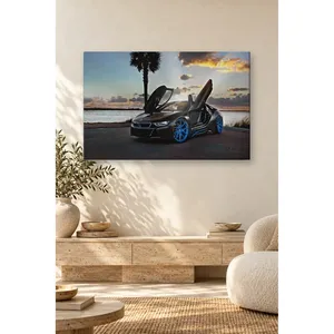 Impression sur toile Fida BMW i8 avec portes papillon ouvertes au coucher du soleil - Product Image 5
