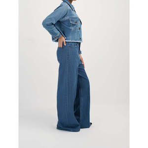 Pantalon en jean décontracté à jambe large, tissu denim délavé, lavable, logo personnalisé, fabricant OEM ODM, fournisseur, vente en gros, marque privée, export - Product Image 3