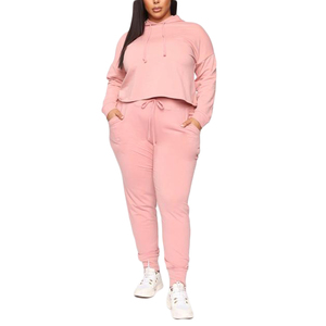 Pull à capuche court et pantalon en laine polaire pour femme, ensemble de vêtements de détente, en coton, en polyester, broderie, 80, 20, vente en gros - Product Image 1