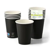 Gobelets en papier pour boissons chaudes, grand format, à paroi simple, bio-revêtement, noir, Ø 90 mm, 300 ml (12 oz) - 1000 pcs/carton