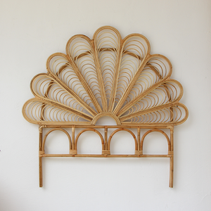 Cabecero de mimbre natural tejido a mano, Base de arco, forma de abanico, cama de mimbre natural, tablero trasero, muebles de dormitorio bohemios, proveedor de fábrica - Product Image 1