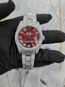 Montre en diamant Moissanite VVS à vente chaude, entièrement automatique, 41 mm, ton rose blanc, luxe, verre glacé, épines noires, montre mécanique - Product Image 5