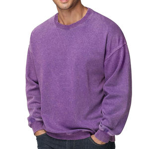 Service personnalisé OEM lavage à l'acide O cou taille personnalisée 100% coton motif solide Basics coton mélangé sweat-shirt pour hommes - Product Image 3