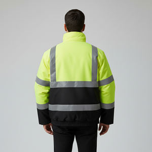 Veste de travail de sécurité haute visibilité verte et noire réfléchissante à LED, imperméable en coton OEM, conforme aux normes ANSI Classe 1 et EN ISO 20471 Classe 3, pour hommes - Product Image 6