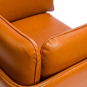 Fauteuil moderne du milieu du siècle en PU, couleur brun clair, avec pieds en métal, pour salon ou salle de séjour - Product Image 4