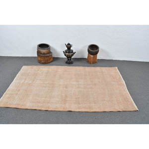 Alfombra Beige clásica moderna de lana hecha a mano de 3,8x6,7 pies con respaldo de látex de piel de conejo sintética patrón de retazos estilo turco Vintage - Product Image 3