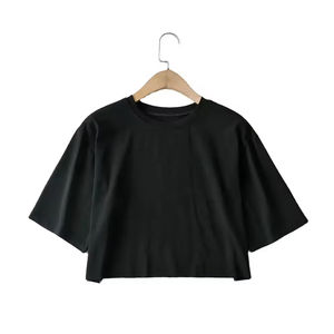 Top corto de entrenamiento de lana de poliéster y algodón para mujer, camisetas de Yoga sin costuras para correr, ropa de entrenamiento con pantalones cortos - Product Image 1