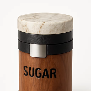 Pot de stockage de sucre en bois de qualité supérieure avec couvercle en marbre Vente chaude Nouvelle arrivée Prix de gros Design élégant et durable pour la cuisine - Product Image 1