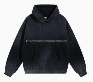 Nouvelle sortie : sweat-shirt pour homme en coton 100% lavé, surdimensionné, uni, 450g, sans cordon de serrage, teinture par pulvérisation - Product Image 1