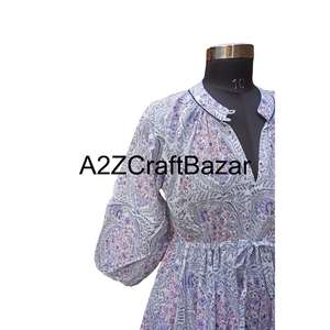 Vestido Midi Himanshi 100% Algodón Puro para Mujer, Hecho en India, Elegante, Cómodo, Informal, para Fiestas de Verano, Premium, Natural, Lavado en Seco - Product Image 4