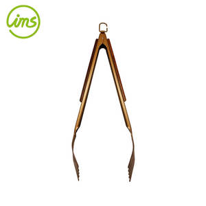 Customized Logo <b>BBQ</b> Locking Tongs with Wooden Handle Metal Tools - Product Image 3