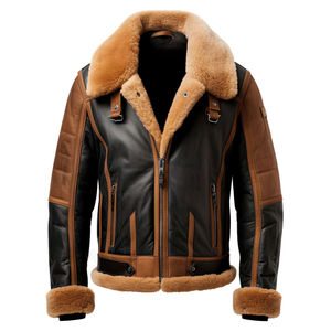 Wholesale Custom <b>Thin</b> Men's Genuine Leather Bomber <b>Jacket</b> Winter High Street Style Zipper <b>Waterproof</b> Windproof Front Logo Cotton - Product Image 1