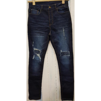 Jean décontracté vintage pour homme, coupe droite, 5 poches, en denim slub, coton élasthanne, taille mi-haute, délavage sable foncé, détails effet usé et effet whisker
