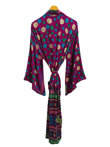 Patchwork Kimono Robe Bikini Cover Up Night Wear Long Robe, Kimono Sari en soie recyclée vintage indien fait à la main, - Product Image 2