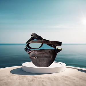 Riñonera de cuero genuino duradera bien hecha, riñonera impermeable con numerosos bolsillos con cremallera, cubierta negra, tipo de cierre - Product Image 6