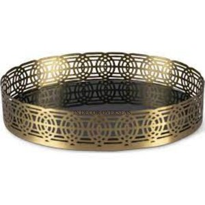 Aspecto atractivo, metal chapado en oro de alta calidad, borde de diseñador único, forma redonda, espejo para hotel y restaurante, suministro de bandeja para servir - Product Image 2