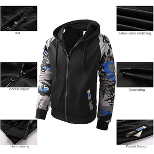 Sudadera con capucha de lana suave con cremallera completa para hombre-Sudadera con capucha con cremallera de camuflaje Sudadera con capucha de moda con bolsillo Kanga y cordones - Product Image 4