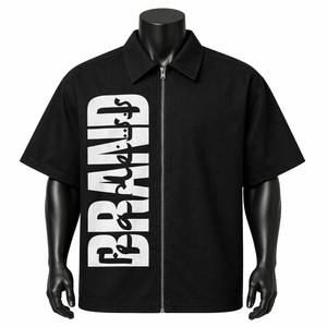 Camisa de Alta Calidad Personalizada para Hombre, Estilo Urbano, Cierre de Cremallera, Manga Corta, Corte Holgado, Estampado Gráfico Grande, OEM - Product Image 1