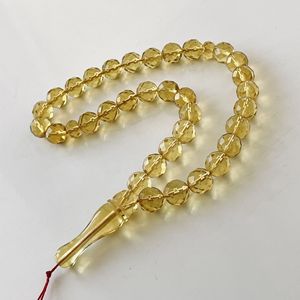 Tespih en ambre baltique fait main à facettes, jaune, Misbaha, 33 perles - Product Image 1
