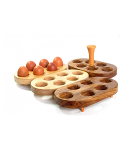 Porte-oeufs en bois à 6 fentes Plateau à oeufs en bois naturel indien fait à la main Porte-oeufs en bois rustique - Product Image 3