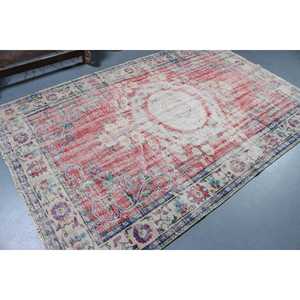 Grand tapis turc vintage 5,8x8,8 pieds, tapis camouflage rouge en laine - Product Image 2