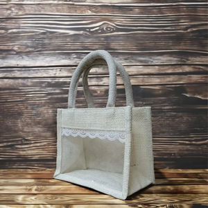 Custom Bulk Jute <b>Gift</b> <b>Bags</b> with PVC Clear Window for Hamper & Party Packaging Return <b>Gifts</b> for Corporate Promotions - Product Image 3