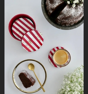 Ensemble de sous-verres de luxe élégant de haute qualité 4 pièces os ivoire naturel nacre jeu de puces rayures motif artisanat Emporium tapis tampons - Product Image 6