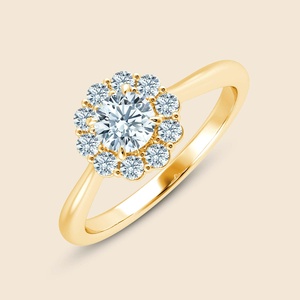 Bague Halo pliée et cintrée avec 1 diamant rond de laboratoire de 0,3 carat F-VS en or massif 14K, idéale pour le quotidien, à empiler, cadeau - Product Image 2