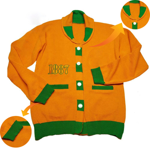 1887 personnalisé FAMU long col vert et Orange tricoté cardigan Floride femmes chandails grec attirail broderie logo - Product Image 1