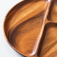 Bandeja Redonda de Madera de Acacia con 3 Compartimentos para Servir Bocadillos, Postres, Frutas, para Restaurantes, Fiestas y Uso Doméstico