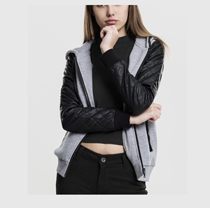 Sweat à capuche 100% coton pour femme OEM de haute qualité avec fermeture éclair en polaire épaisse et capuche unie à manches en cuir pour yoga, salle de sport, hiver, vente en gros - Product Image 1