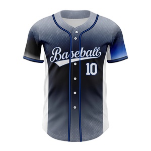 Maillot de baseball OEM pas cher, broderie personnalisée, logo, design à bandes par sublimation, boutons, grande taille, respirant, antibactérien - Product Image 1