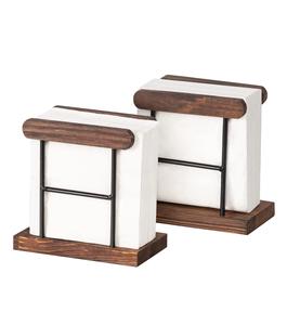 ที่ใส่กระดาษเช็ดปากทำจากไม้พร้อมลวดโลหะสีดำจัดกระดาษทิชชูแบบตั้งตรงสำหรับห้องครัวโต๊ะทานอาหารเย็นเคาน์เตอร์ร้านอาหาร - Product Image 1