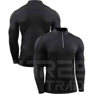 Fermeture éclair cou 2025 adultes hommes Fiber Compression T-Shirts motif solide col rond chemise vêtements en gros - Product Image 2