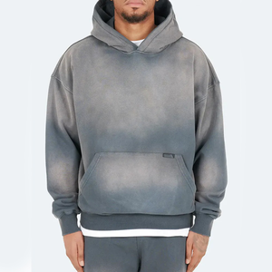 100% Cotton Streetwear Embroidery No String Thermal Hoodies Garment <b>Dye</b> Custom Sun Fade Vintage Washed Customized Hoodie for Men - Product Image 1