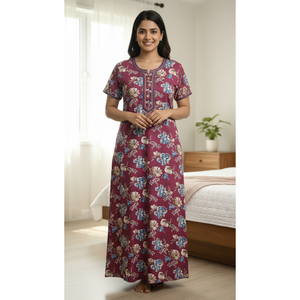 Camisón Largo Estampado Cómodo para Mujer, Marca Alpine, Tejido de Sarga, Mangas Cortas, Bolsillos Laterales, Talla XL, Ropa de Dormir - Product Image 5