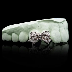 Joyas Dentales de Plata 925 con Forma de Lazo, Un Solo Diente con Incrustaciones de Moissanita, Unisex, Elegante, Estilo Hip Hop, Personalizadas - Product Image 3