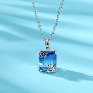Collier pendentif en argent sterling de qualité supérieure avec pierre de corail de la mer des Mers du Moyen-Orient taillée en émeraude Jeulia - Product Image 5