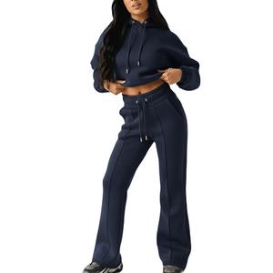 Conjunto Deportivo de Invierno para Mujer, Estilo Urbano, 100% Algodón, Transpirable, Sudadera con Capucha, Pantalones Acampanados de Cintura Alta - Product Image 4