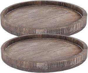 Lot de 2 plateaux décoratifs en bois de beauté naturelle Rangement d'assiettes pour organisateur de maquillage de vanité Plateaux de service - Product Image 1