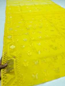 Exclusif Qualité Exportation Jaune Deshi Dhakai Jamdani Sharee pour Femme JAMDANI TISSU ROUGE VERT Doré Bleu Ciel du Bangladesh - Product Image 6