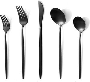Ensemble de couverts en métal noir pour la cuisine, 5 pièces, couteau à dîner, cuillère, fourchette, couverts en acier inoxydable dorés - Product Image 5