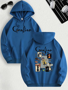 Sudadera con capucha informal inspirada en Coraline para mujer, jersey con capucha de corte regular de manga larga de tejido de punto de poliéster con ligero estiramiento - Product Image 5