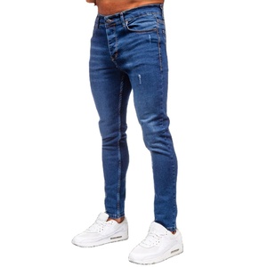 Jean en denim délavé personnalisé pour homme, coupe droite, taille mi-haute, respirant, couleur unie - Product Image 3