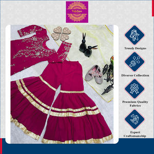 Vêtements de créateur de qualité supérieure vêtements indiens pakistanais tendance haut en fausse georgette lourde ensemble de costumes Kurti Sharar avec Dupatta - Product Image 6