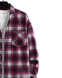 Chemise en flanelle à carreaux pour homme, sur mesure, bordeaux et blanc, boutonnée, manches longues, décontractée, hiver, avec poche poitrine - Product Image 3