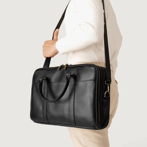 Sac à main pour ordinateur portable en cuir véritable noir, léger, tendance, sac de messager pour homme, sacoche pour ordinateur portable à double fermeture éclair, travail, bureau - Product Image 2